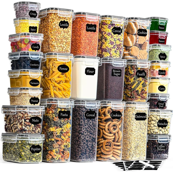 GoMaihe Vorratsdosen 28 Set, Aufbewahrungsbox Küche Organizer, Luftdicht Vorratsbehälter Plastik mit Deckel, Vorratsdose für Müsli Mehl Kaffeebohnen Cornflakes Aufbewahrung, 2L 1.4L 0.8L 0.32L 0.06L – Bild 1