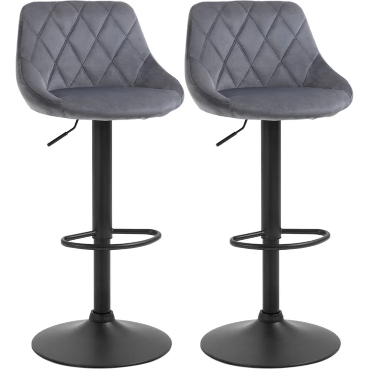 2er-Set Barhocker, Höhenverstellbare Barstuhl mit Lehne, Samtoptik, Metallgestell, Fußstütze, drehbare, Dunkelgrau--Dunkelgrau--48x46x104cm--YOUDENOVA – Bild 1