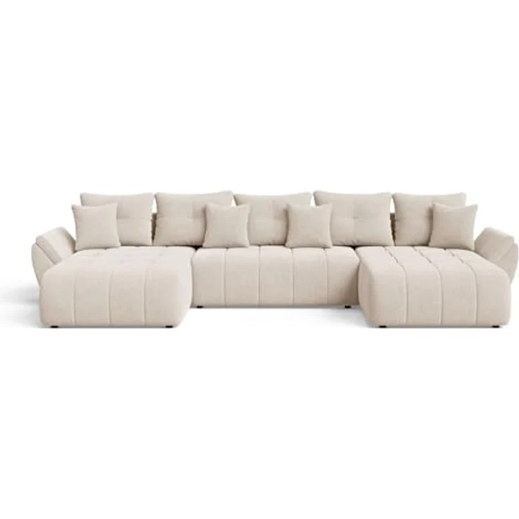 GrainGold Ecksofa Decor U, U-Form mit Bettkasten, Schlaffunktion, Wellenfedern, Beige – Bild 3