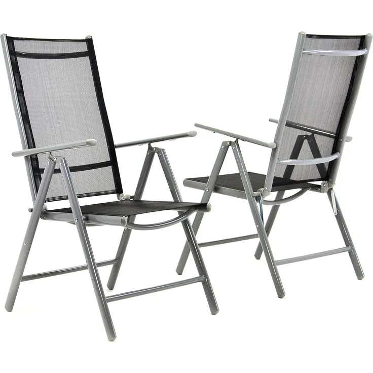 Nexos Stuhl, Klappstuhl, Gartenstuhl, Hochlehner für Terrasse, Balkon Camping Festival, aus Aluminium verstellbar, leicht, stabil, schwarz