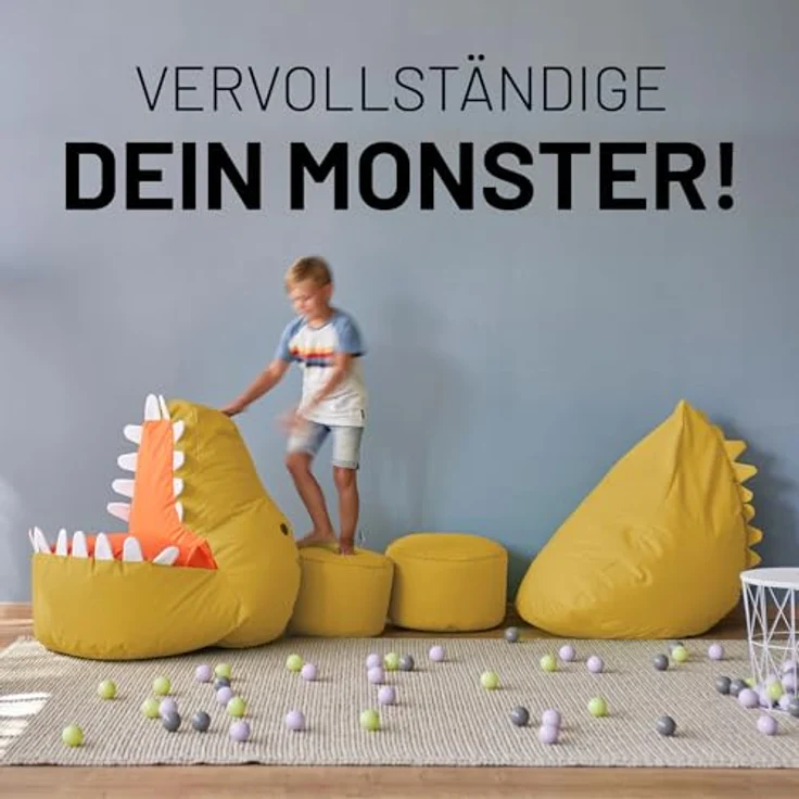 Lumaland Sitzsack Kinder Monster 80 x 80 x 70 cm, weiches Sitzpolster, pflegeleichtes Material, leicht – Bild 5