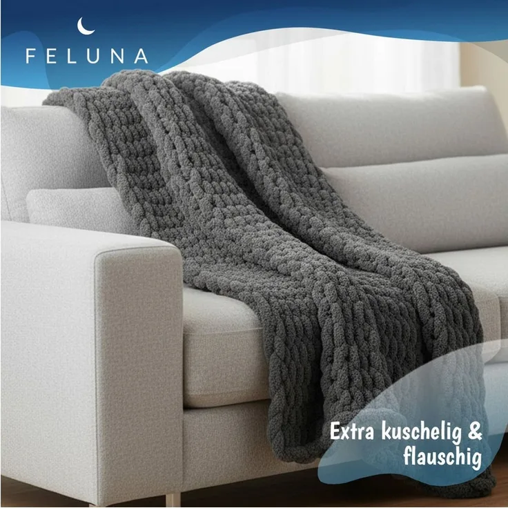 Wohndecke Grobmaschige Wohlfühldecke, Feluna, Flauschige Kuscheldecke Grobstrick Tagesdecke