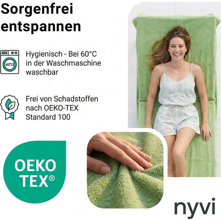 NYVI Strandtuch Frottee Schonbezug für Gartenliege NYVISpa 75x200 cm, Frottee, Hygiene Liegestuhlauflage für Sonnenliegen – Bild 4
