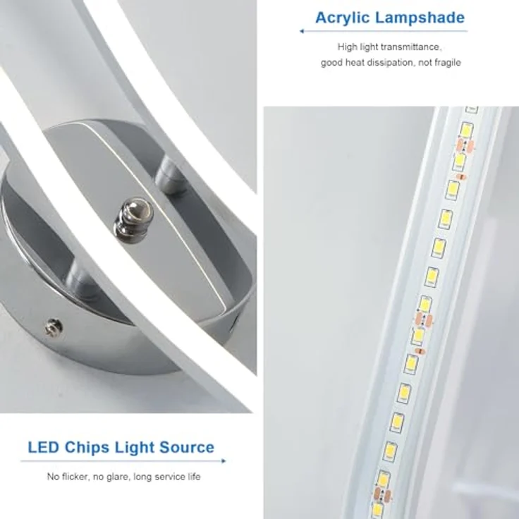 Goeco Deckenlampe Flur, 14 W 52 cm 6500K LED Deckenleuchte mit 2 Flammig Kaltweißes Licht LED Lampen Deckenbeleuchtung für Schlafzimmer Wohnzimmer Küche, Silber – Bild 4