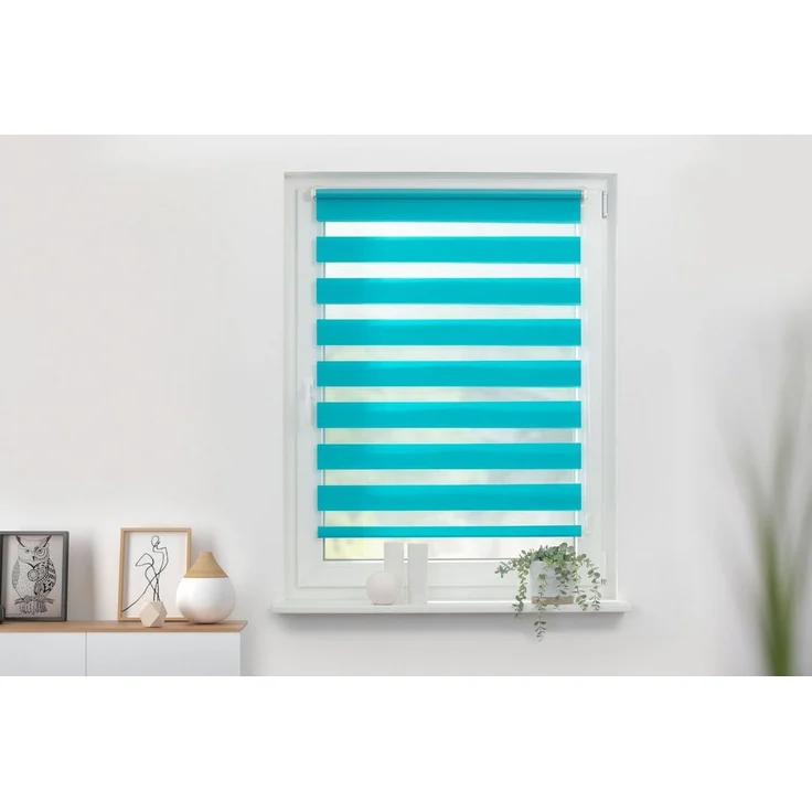 Lichtblick Doppelrollo Klemmfix ohne Bohren, Streifen, Blickdicht, Klemmträger-Montage, Sichtschutz, Wandmongtage, Deckenmontage, für Fenster und Türen Blau,110x150 cm (B x L) – Bild 2