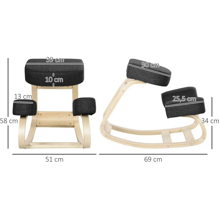 Vinsetto Stuhl Ergonomischer Kniestuhl zur Verbesserung der Körperhaltung (Gesundheitsstuhl, 1 St), für Zuhause, Büro, Schwarz – Bild 2