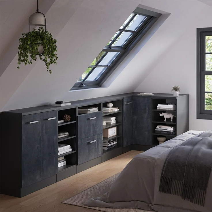 Eck-Küchenschrank für Dachschrägen R-Line Schwarz Beton 75.6 cm mit 1 Tür, Schrankkorpus 60 cm Tiefe Vicco – Bild 6