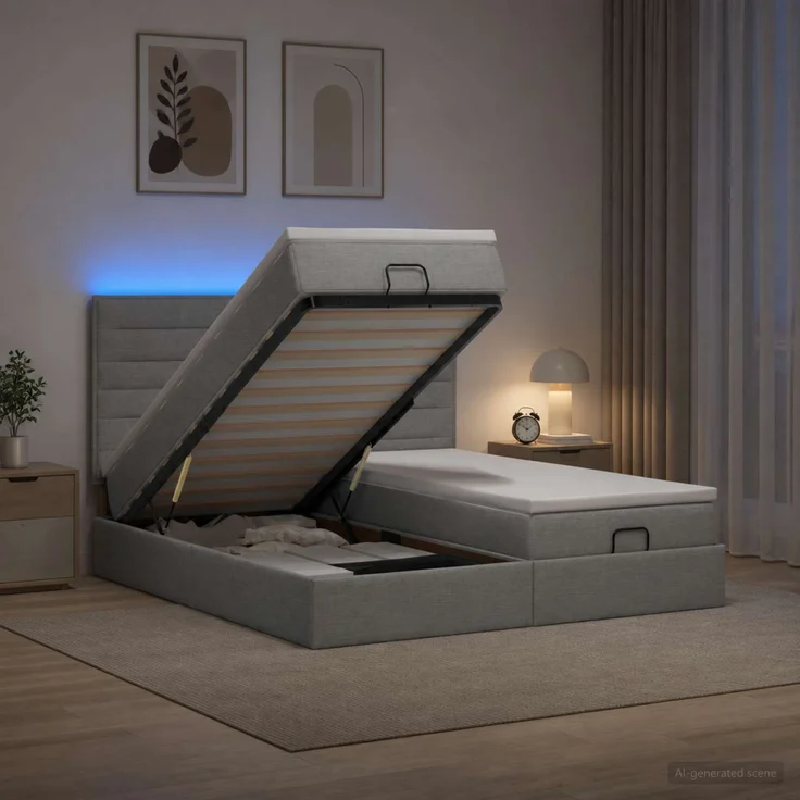 vidaXL Ottoman-Bett mit Matratze und LED Hellgrau 180 x 200 cm Stoff 3458416 – Bild 1