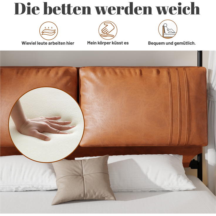 Himmelbett 140×200 cm mit abnehmbaren Baldachin-Säulen und Metallrahmen, Braun – Bild 5