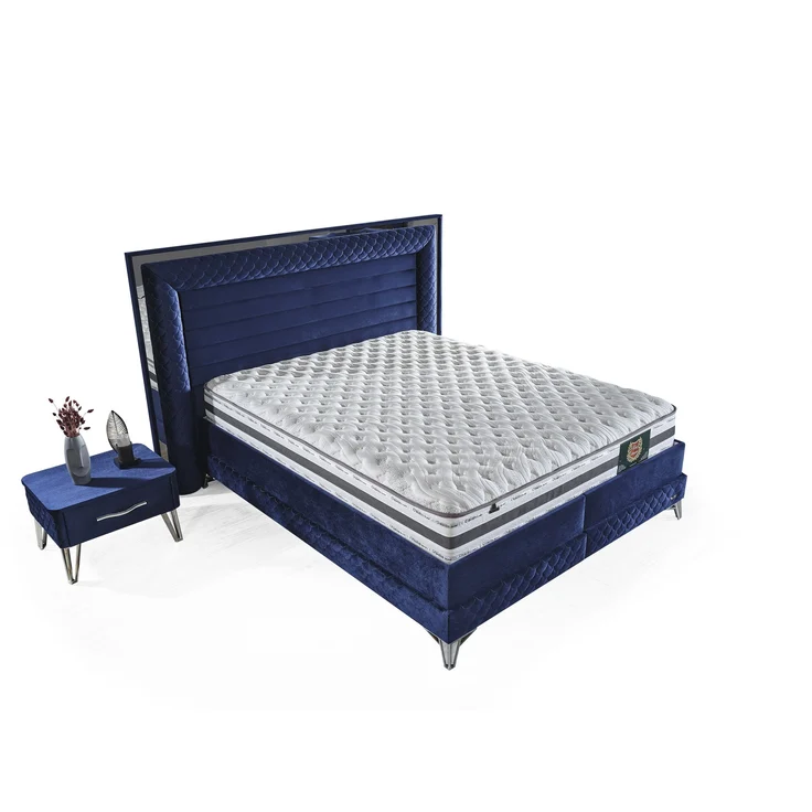 Schlafzimmer-Set "Elara" – Bett mit Bettkasten und Matratze , Nachttisch, Bettbank-Blau – Bild 5