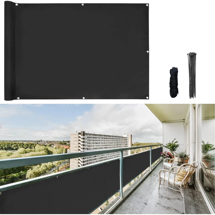 CCLIFE Balkon Sichtschutz Wind- und UV-Schutz Wetterfest 160 g/m2 mit Ösen Balkon sichtschutz Blickdicht 75x300 cm (3 Größen & 2 Farben) für Balkongeländer Terrasse Garten – Bild 1