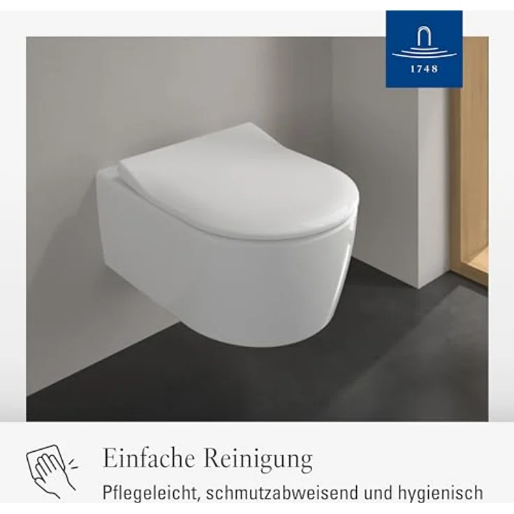 Villeroy & Boch Avento SlimSeat WC-Sitz - Toilettendeckel mit Absenkautomatik - Abnehmbarer, bruchsicherer Toilettensitz aus Duroplast - Ersatzteil - Klodeckel in D-Form - Weiß Alpin, glänzend – Bild 6