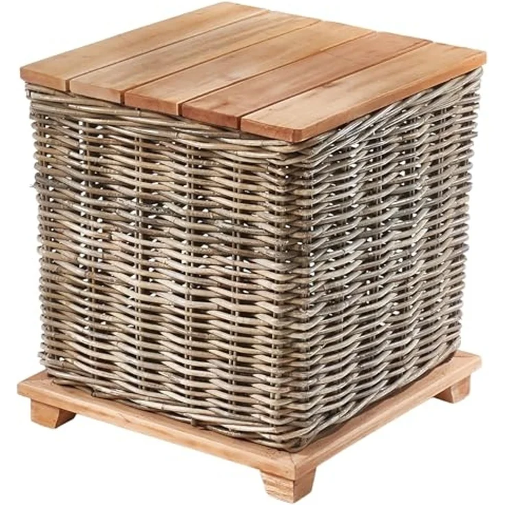 Kobolo Beistelltisch Tisch Couchtisch mit Deckel mit Aufbewahrungsfach - krabu Rattan Holz (Einzelstück, 1-St, Einzelstück), 45x45x49,50 cm – Bild 1