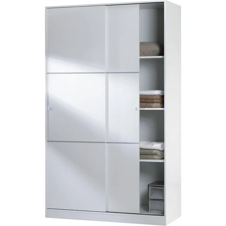 Habitdesign Kleiderschrank mit 2 Schiebetüren, Kleiderstange und Regalen, Schlafzimmerschrank, Modell Top 120, Hochglanz-Finish, Maße: 120 cm (L) x 200 cm (H) x 50 cm (T)