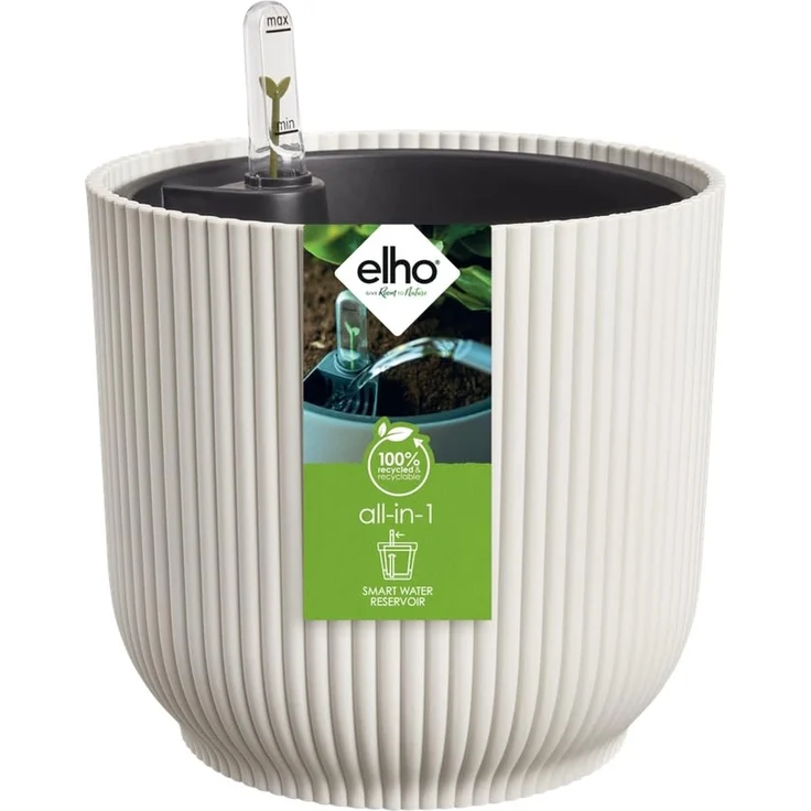 elho All-in-1 Vibes Rund 25 + Swi 24 - Blumentopf für Innen - 100% Recycelter Kunststoff - Ø 25 cm - Weiß/Linen White