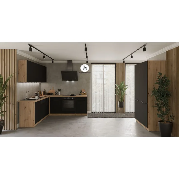Winkelküche ARIA K-AR ECKE 1 - 215 x 220 + 120 cm Anti Fingerprint Küchenzeile Küchenblock Singleküche Einbauküche Küche Eckküche