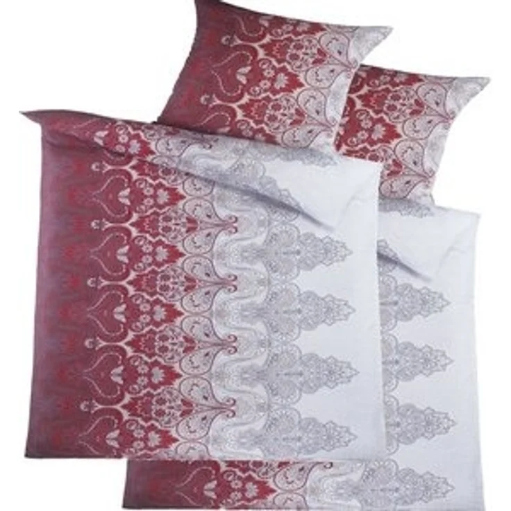 KH-Haushaltshandel Bettwäsche 4-tlg. Seersucker Bettwäsche 2x (135x200 +80x80cm), Ornamente, Seersucker, 4 teilig, rot grau weiß, Microfaser, bügelfrei – Bild 4