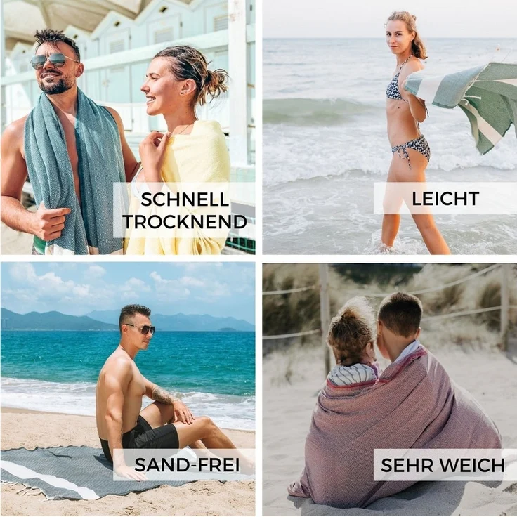 furora HOLIDAY Strandtuch groß 100x200 cm Strand Tuch, aus Baumwolle, Hamamtuch Badetuch, leicht, lang, dünn & kompakt – Bild 2