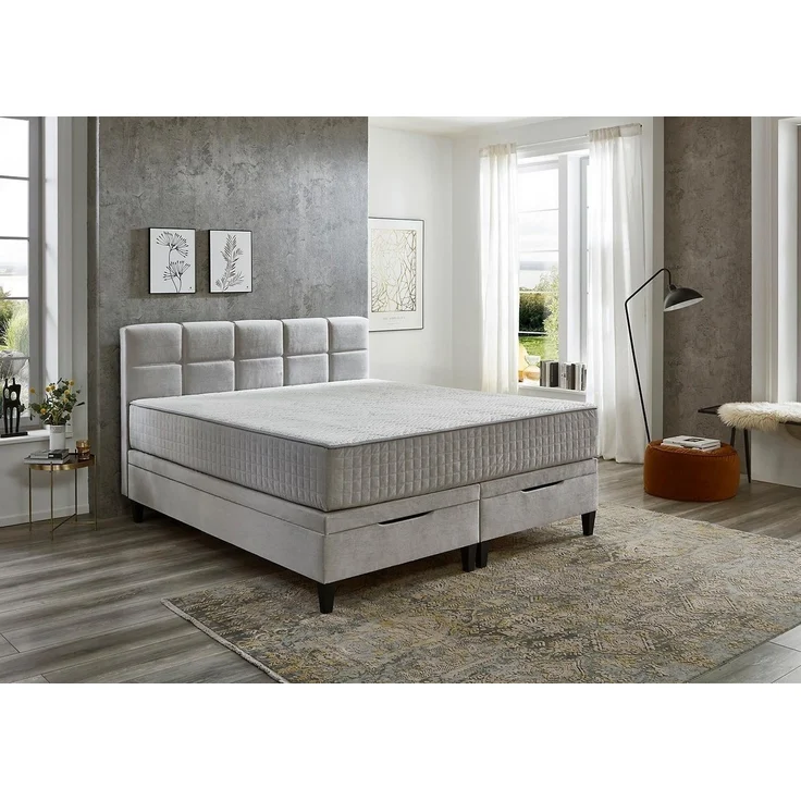 Boxbett Wicky / BX2590 Wien, Polyester, Stoff, Silber, 180 x 114 x 213 cm – Bild 3