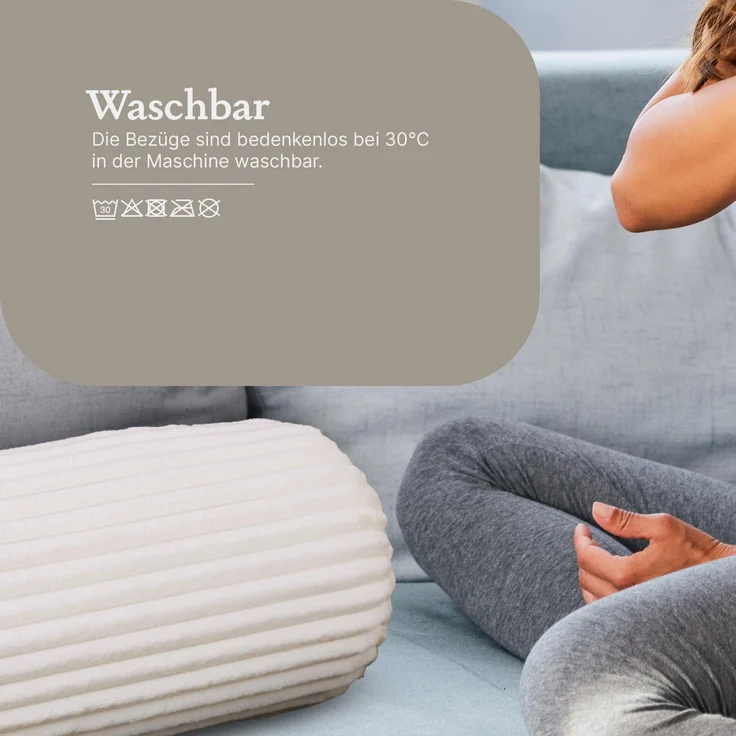 Kissenrolle XXL ( 70cm x Ø22cm ) - Cord Optik Creme – Bild 8