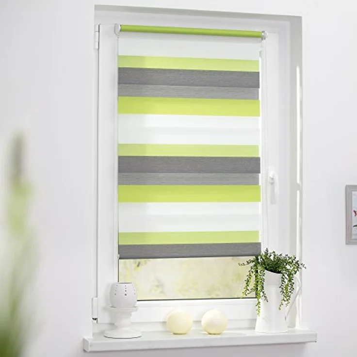 Lichtblick Doppelrollo Klemmfix ohne Bohren, Streifen Bunt, Blickdicht, Klemmträger-Montage, Sichtschutz, Wandmongtage, Deckenmontage, für Fenster und Türen Grün - Grau - Weiß,90x220 cm (B x L) – Bild 4