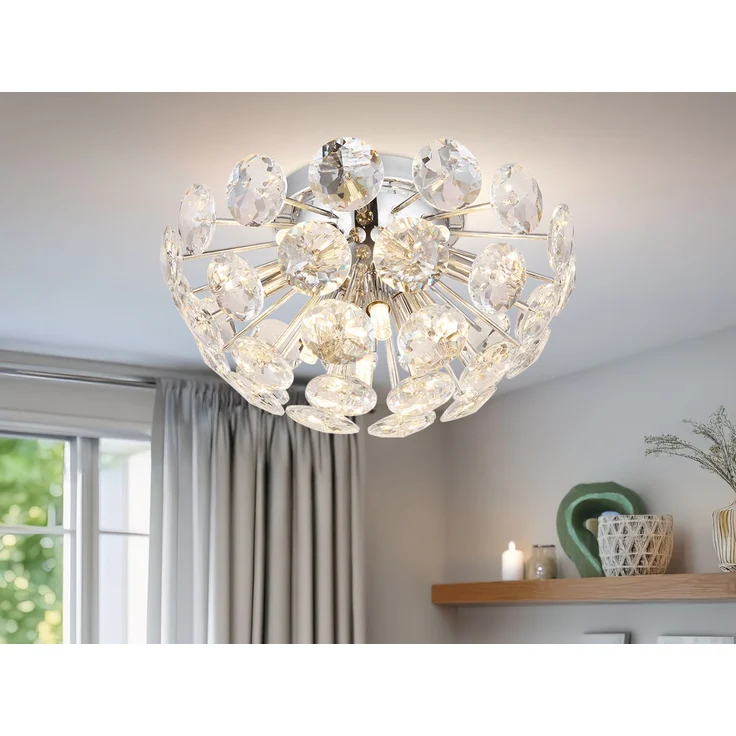 Elegante LED Deckenleuchte in Silber Chrom mit K9 Kristallen, Ø 39cm – Bild 1