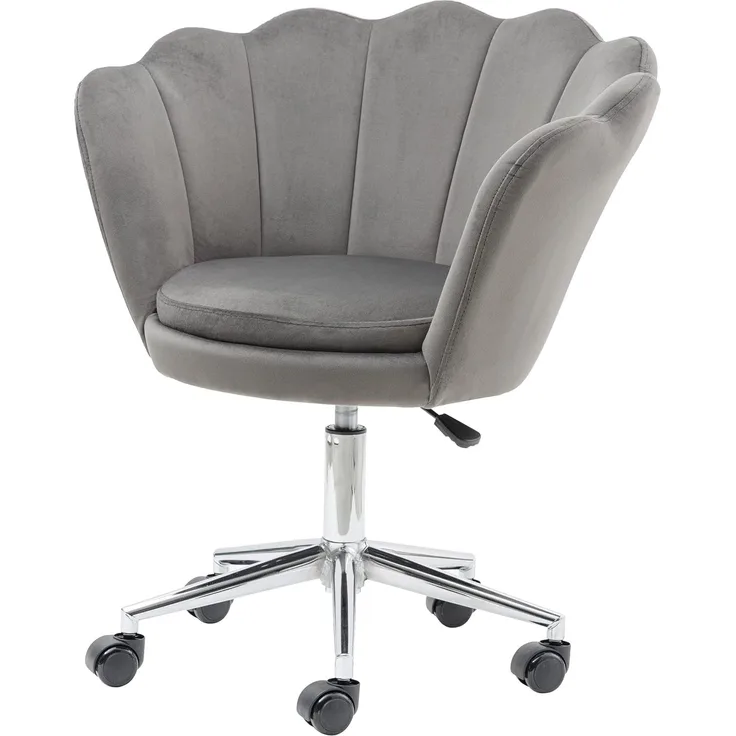 Baroni Home Gepolsterter Sessel mit Rückenlehne aus Samt grau mit silbernen Rädern, Stuhl mit Rollen für den Schreibtisch, Höhe verstellbar, 69 x 71 x 84 cm