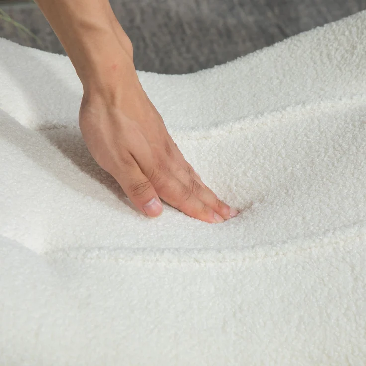 Moderner Fußhocker mit Fleece-Bezug und Holzbeinen, gepolstert, für Wohnzimmer, Schlafzimmer, Flur, Cremeweiß--Cremeweiß--67x45x38cm--YOUDENOVA – Bild 10