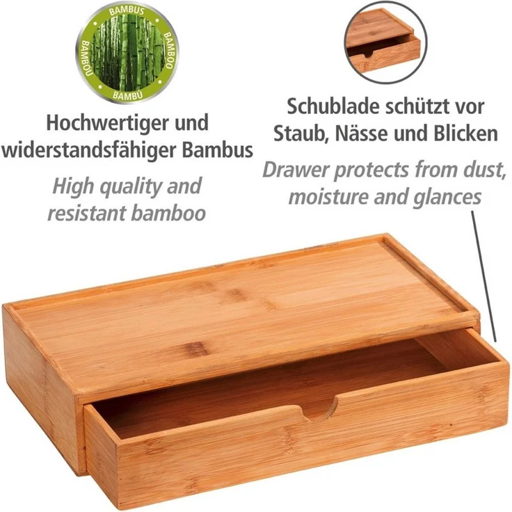 WENKO TERRA Aufbewahrungsbox, Braun, mit Schublade, aus Bambus – Bild 2