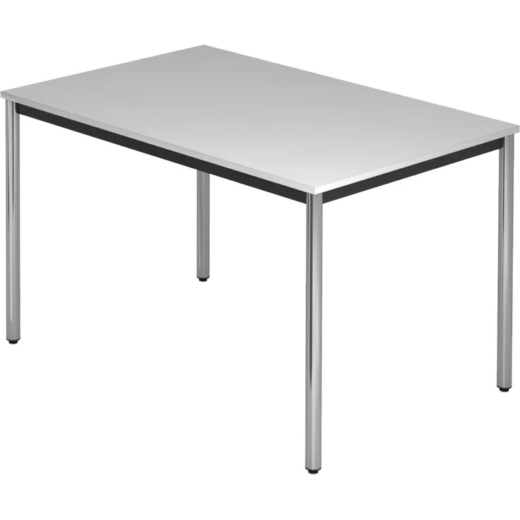bümö Multifunktionstisch grau, Tisch 120 x 80 cm, Tischfuß verchromt - einfacher Tisch klein, Besprechungstisch System D-Serie, Konferenztisch, Meetingtisch, Mehrzwecktisch, Pausentisch, DR12-5-C