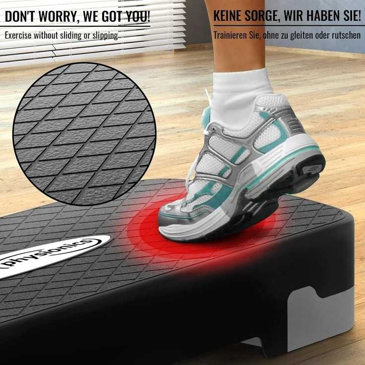 Physionics Stepper Aerobic Steppbrett - 3 Stufen (10/15/20cm), Anti-Rutsch Gummibezug – Bild 8