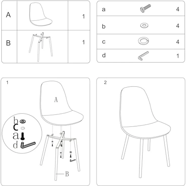 CangLong Satz von 4 Esszimmerstühlen Retro gepolsterte Küchenstühle für Küche Esszimmer, Kunstleder Esszimmerstuhl mit Metallbeinen, Braun – Bild 10