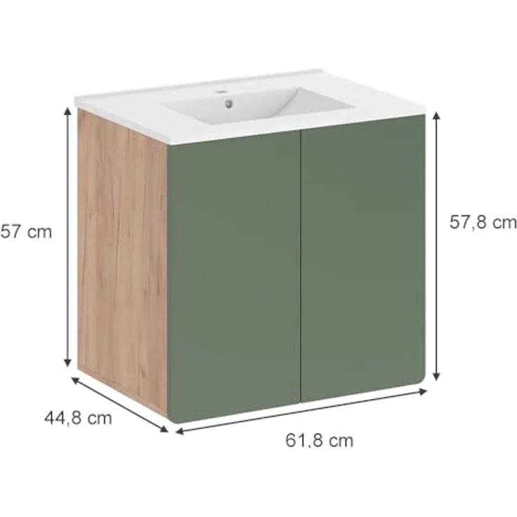 Vichy Badmöbel-Set Izan, Waschbeckenunterschrank und Spiegelschrank, Goldkraft Eiche/Grün – Bild 2