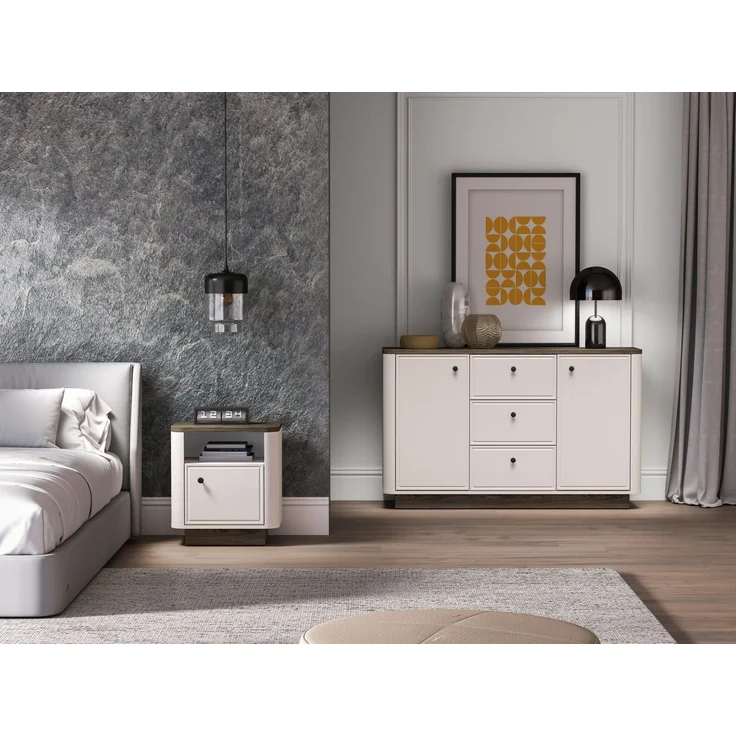 Selsey 'Vilavio' Sideboard 2-türig, 3 Schubladen, Kaschmir/Eicheoptik Dunkel, 138 cm – Bild 3
