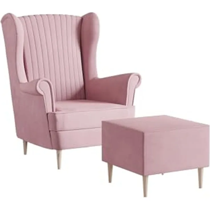 MOEBLO Ohrensessel COMFY SESSEL mit oder ohne Hocker (Polstersessel aus Samtstoff Wohnzimmersessel mit/ohne Hocker Ohrenbacksessel), Sessel mit optionalem Hocker