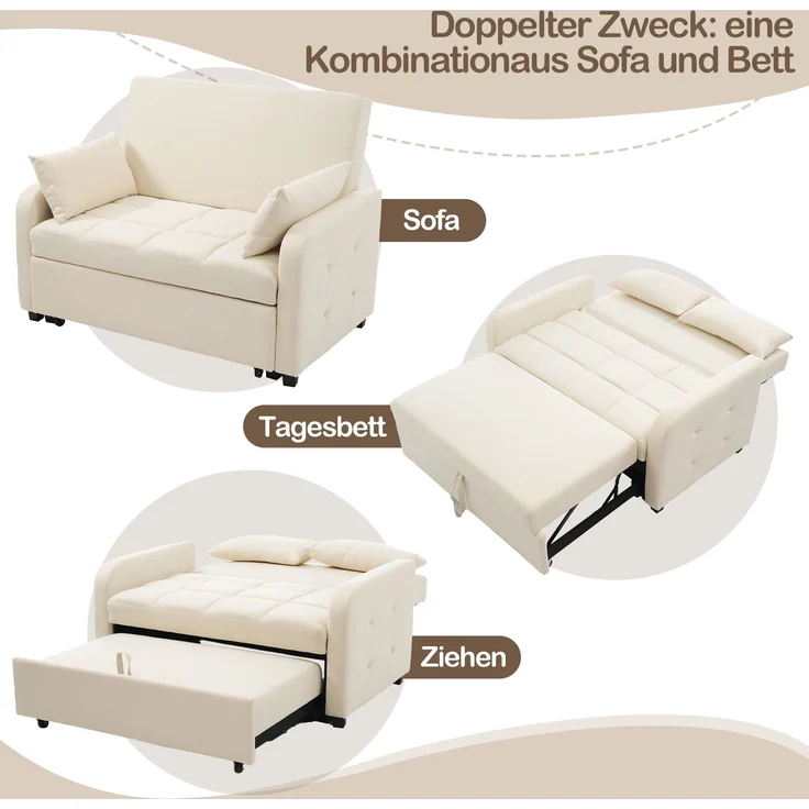 Sofabett 127x75x94 cm Beige, klappbar mit 3-fach verstellbarer Rückenlehne & 180 cm Liegefläche – Bild 6