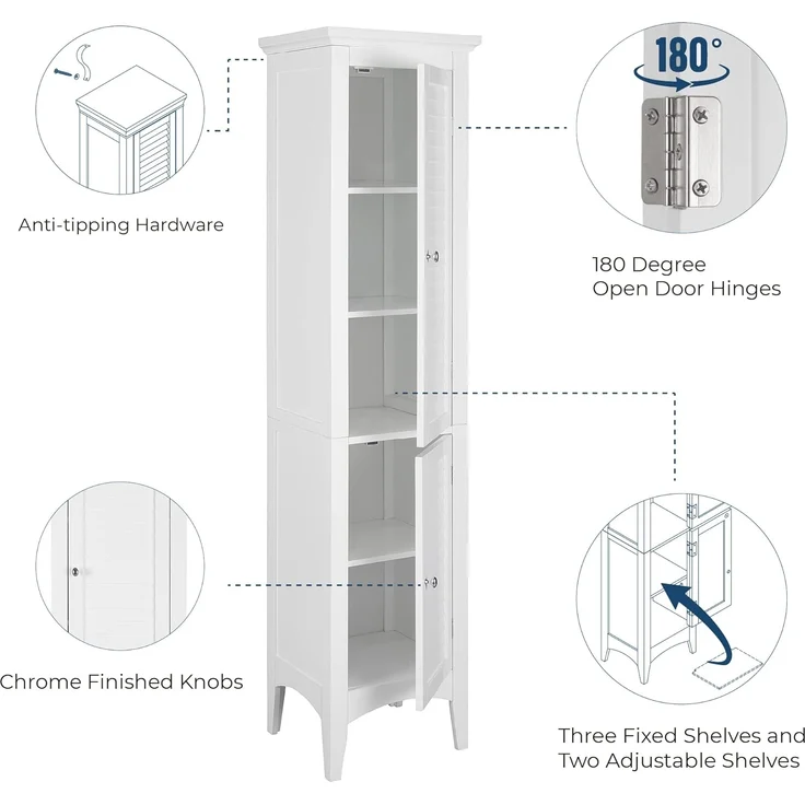 Versanora Badezimmer-Hochschrank Badmöbel Badregal Holzschrank Weiß Teamson ELG-588 – Bild 5