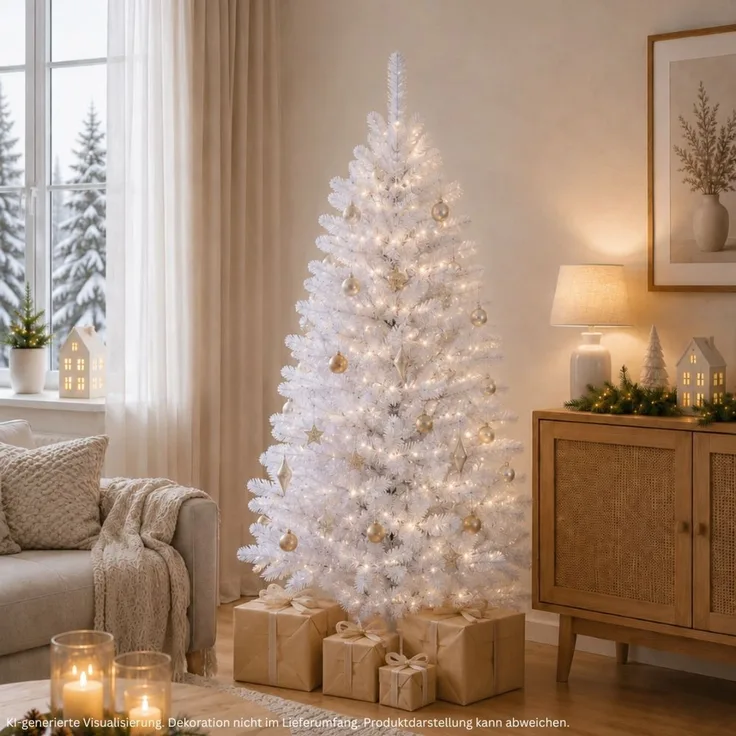 HXT 1015 Weiß 180 cm künstlicher Weihnachtsbaum inkl. Metallständer, schwer entflammbar