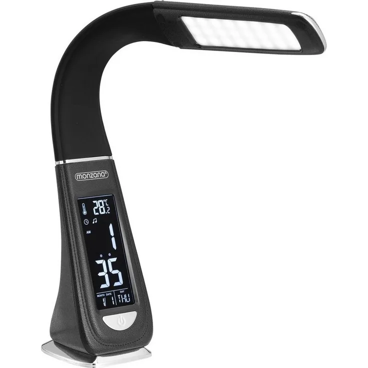 monzana 'Lilly' Schreibtischlampe, schwarz, LED, mit Display für Kalender, Uhr, Wecker & Thermometer