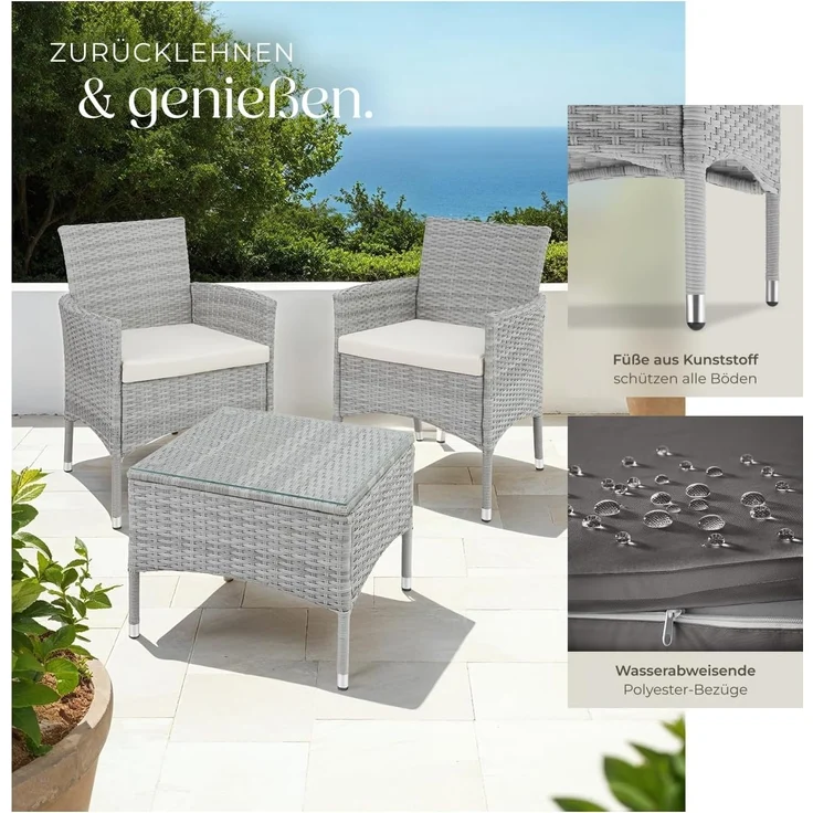 tectake Sitzgruppe Rattanset, (Set, 5-tlg), Schickes, modernes Design – Bild 4