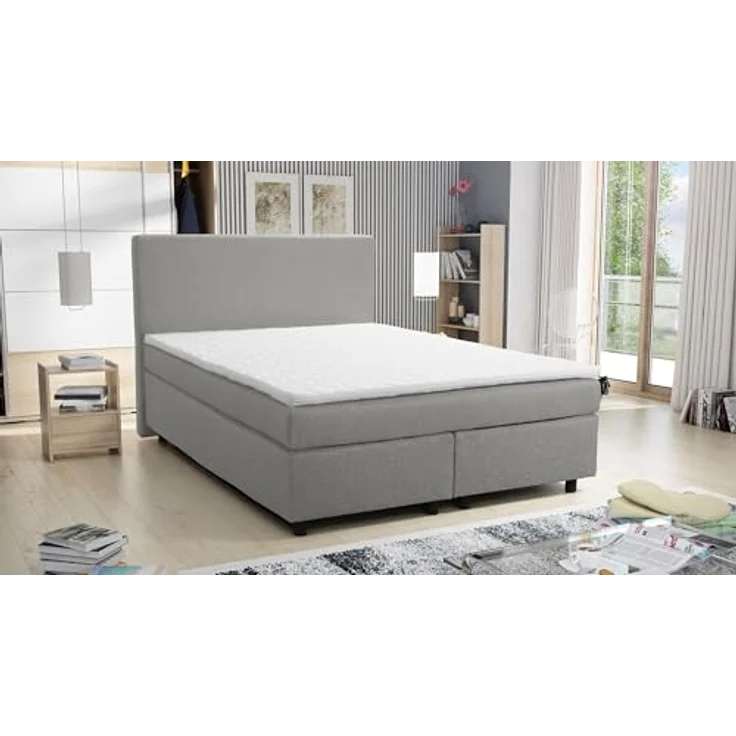 Boxspringbett 'Paxos 1' Hotelbett 140x200 Bonellfederkern Bett mit Topper hellgrau – Bild 3