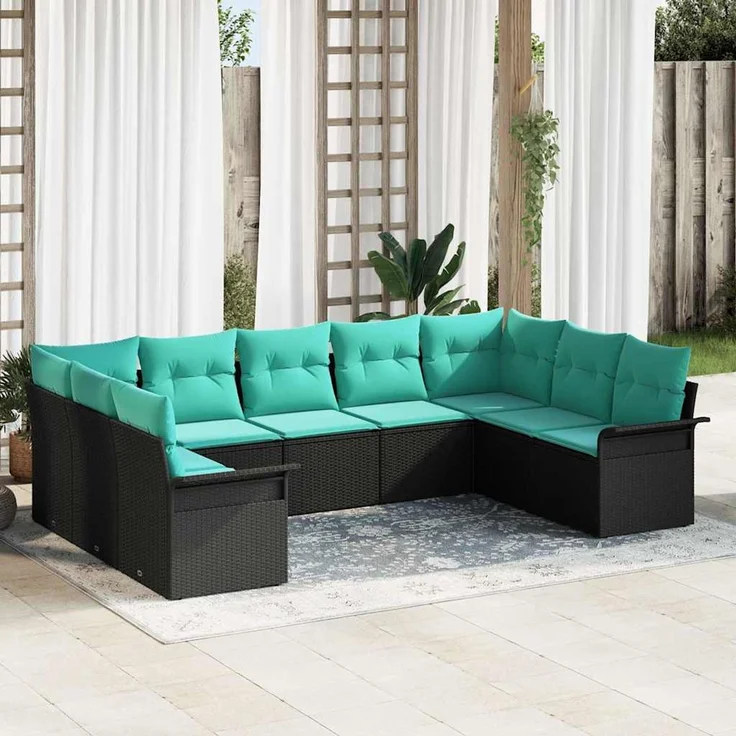 vidaXL Gartensofa-set mit Speicher 9 pcs Schwarz Poly-Rattan 3354195 – Bild 1