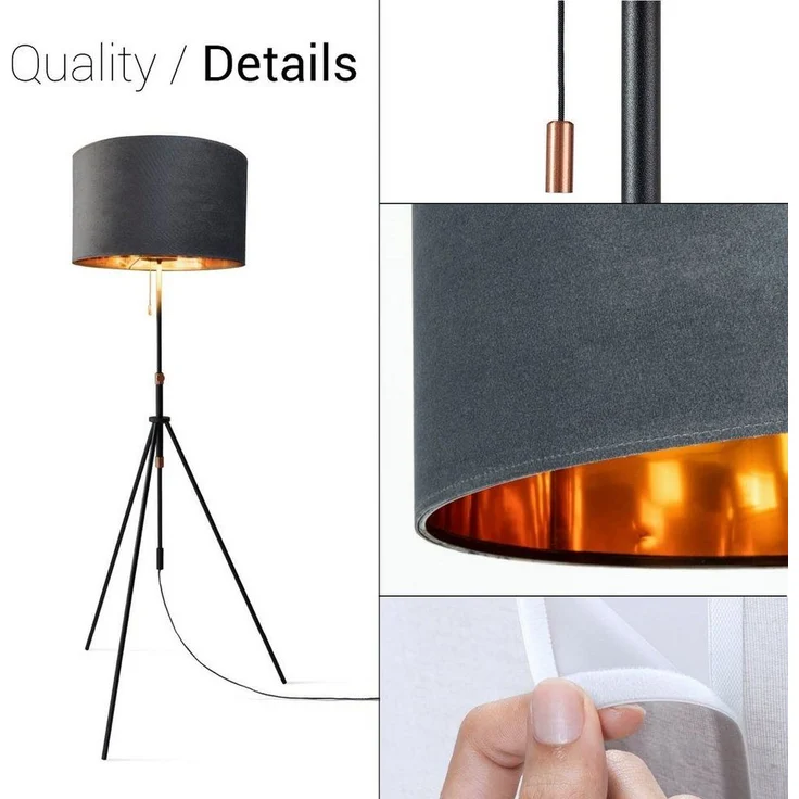 Paco Home Stehlampe Naomi uni Color, ohne Leuchtmittel, Wohnzimmer Höhenverstellbar 121,5 bis 176,5 cm Zugschalter Velour – Bild 3