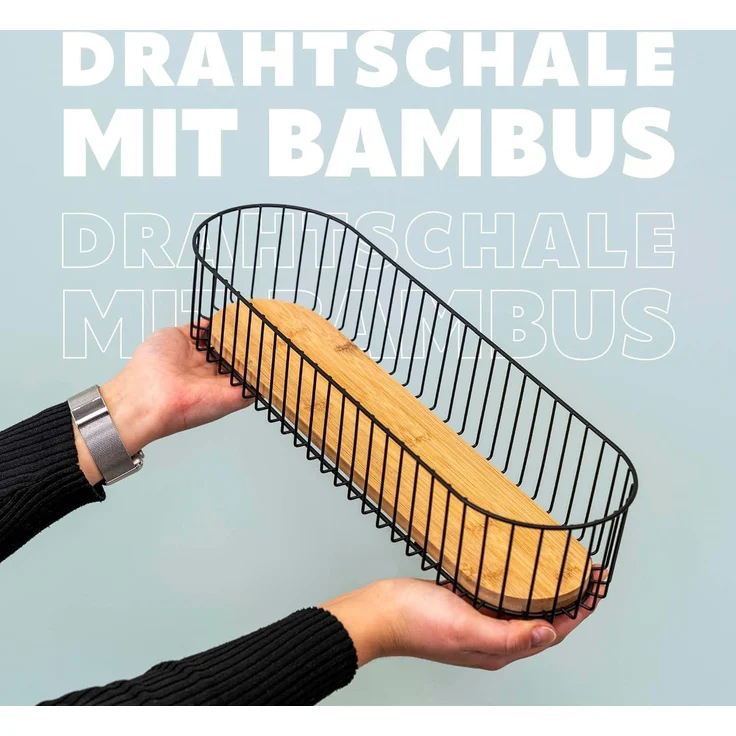 eluno Obstschale Drahtschale mit Bambusboden, langer Korb für Baguette, (kein Set) – Bild 3