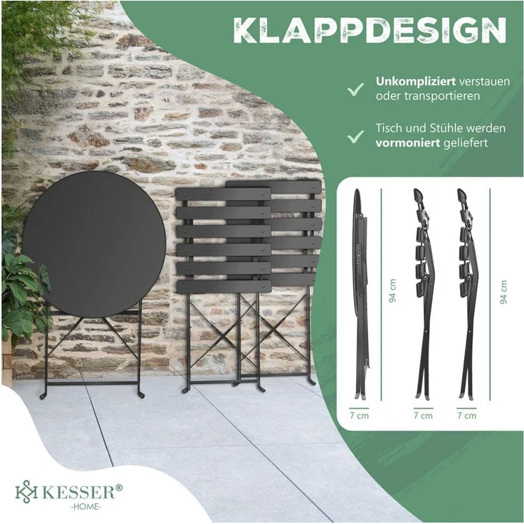 KESSER® Bistroset 3-teilig Bistrotisch mit 2 klappbaren Stühle Set Balkonset Balkonmöbel Klapp-Möbel Gartenset Sitzgarnitur Gartengarnitur Gartenmöbel Sitzgruppe Metall Bistro Gartentisch inkl. Abdeckung Anthrazit – Bild 2