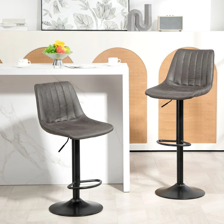 MELAYR, 2er-Set Barhocker im Retrodesign, inkl. Fußstütze, höhenverstellbar, Gaslift, Dunkelgrau, 46.5 x 43 x 110 cm – Bild 3