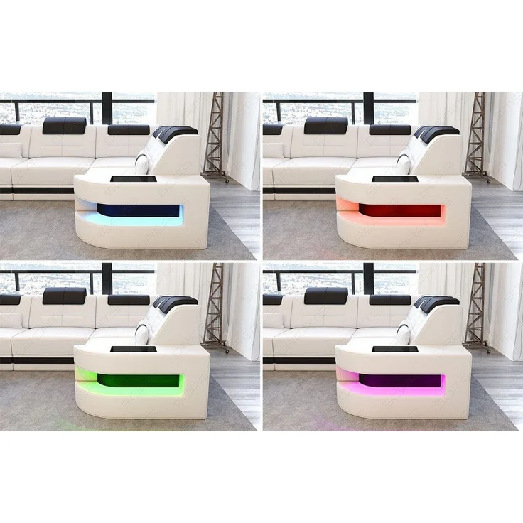 Mini Designersofa Como L-Form Leder - Echtleder - Sandbeige-Dunkelbraun - Rechts – Bild 6
