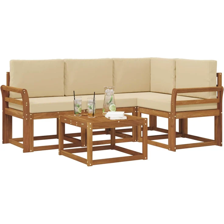 vidaXL Outdoor-Sofagarnitur 5 stk. 4-Sitzer Natur und Beige 3366361 – Bild 3