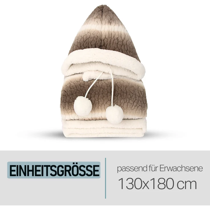 Bestlivings Kuscheldecke mit Kapuze 130 x 180 cm in Braun für Kinder und Erwachsene, TV-Decke, Sherpa Decke in Felloptik – Bild 6