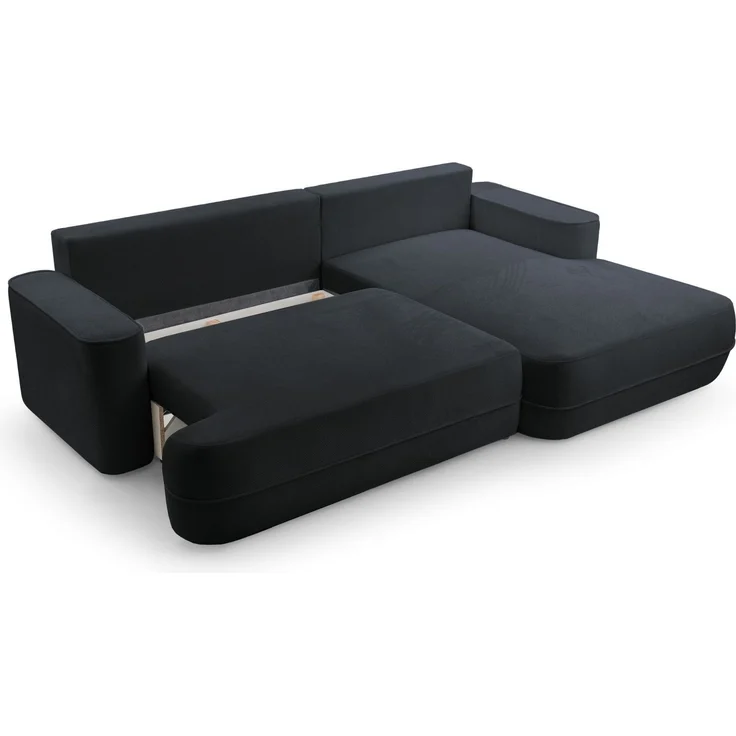 Selsey 'Fuerro' Ecksofa mit Schlaffunktion, Bettkasten, Ottomane rechts, Strukturstoff wasserabweisend, Schwarz – Bild 6